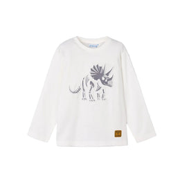 Mayoral Cotton Dinosaur Shirt Cream