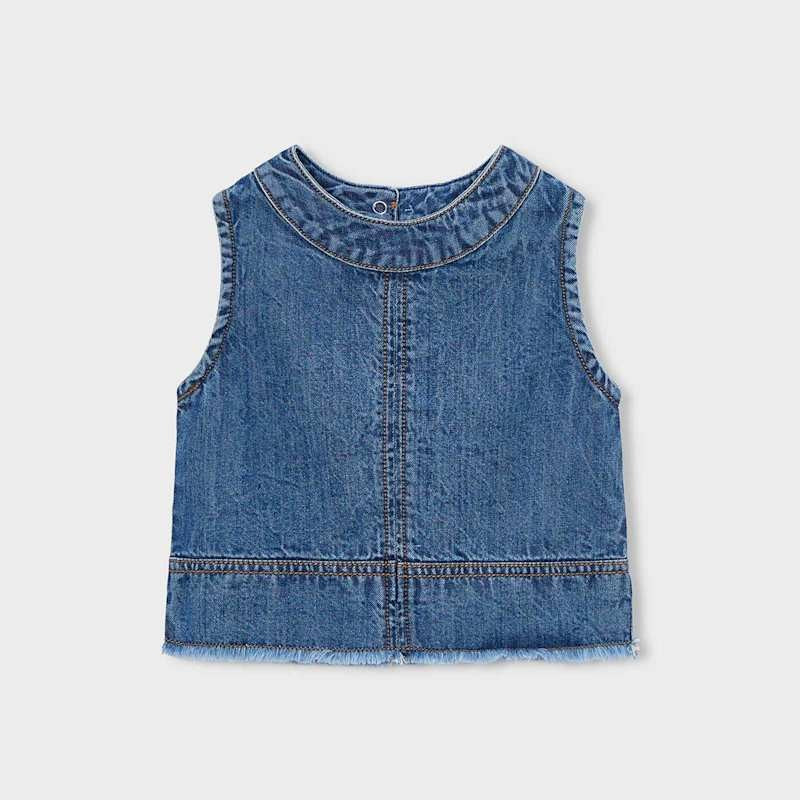 MAYORAL Mayoral Denim Top Dark center front seam with raw frayed hem and back snap closure img 1/4