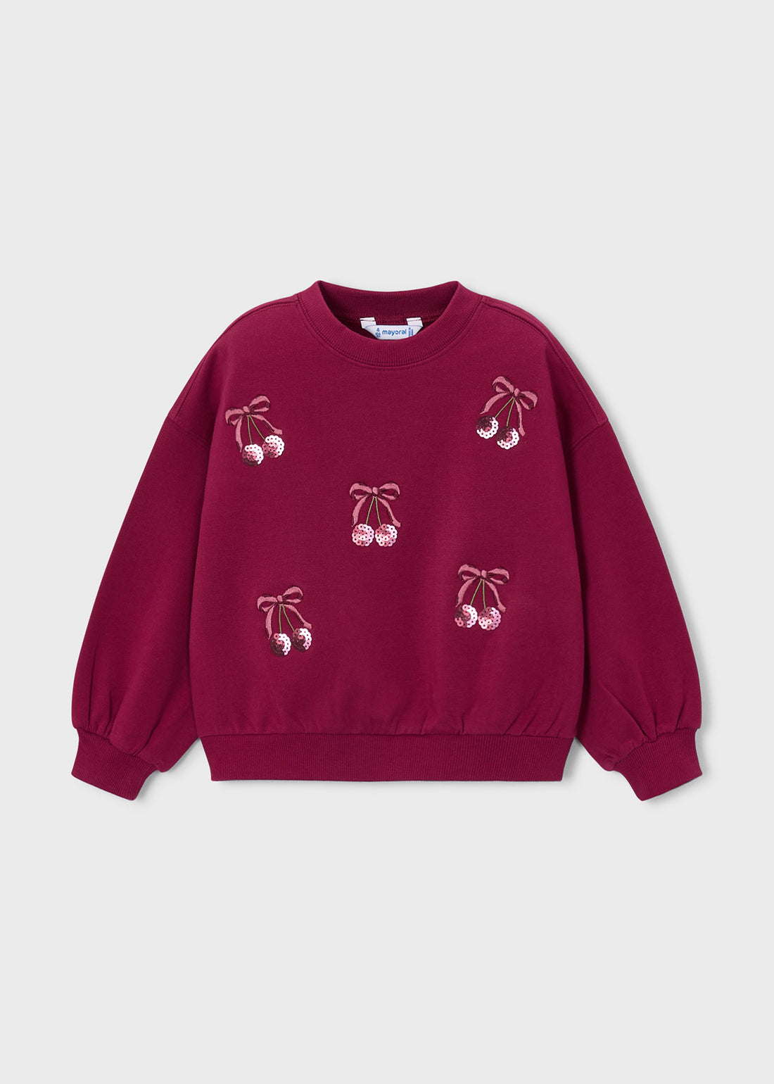 Mayoral Girl Embroidered Sweatshirt - Cherry shown from the front on a clean background