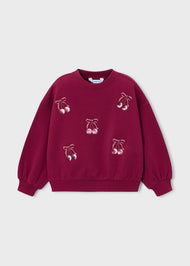 Mayoral Girl Embroidered Sweatshirt - Cherry
