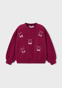 Mayoral Girl Embroidered Sweatshirt - Cherry