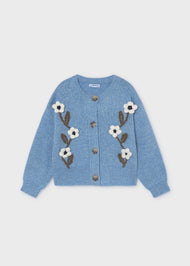 Mayoral Girl Floral Knit Cardigan - Sky Mix