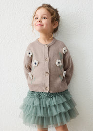 Mayoral Girl Floral Knit Cardigan - Waffle Mix