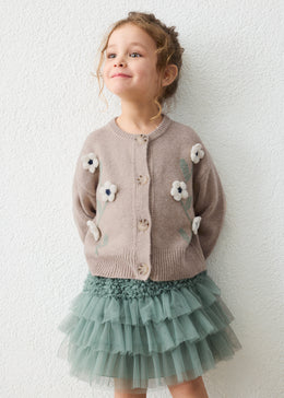 Mayoral Girl Floral Knit Cardigan - Waffle Mix