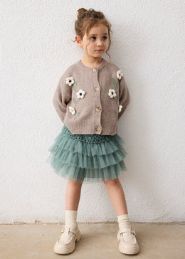 Mayoral Girl Floral Knit Cardigan - Waffle Mix