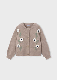 Mayoral Girl Floral Knit Cardigan - Waffle Mix