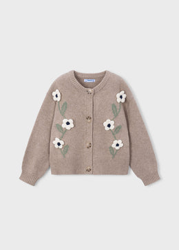 Mayoral Girl Floral Knit Cardigan - Waffle Mix