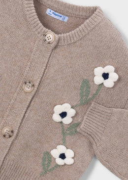 Mayoral Girl Floral Knit Cardigan - Waffle Mix