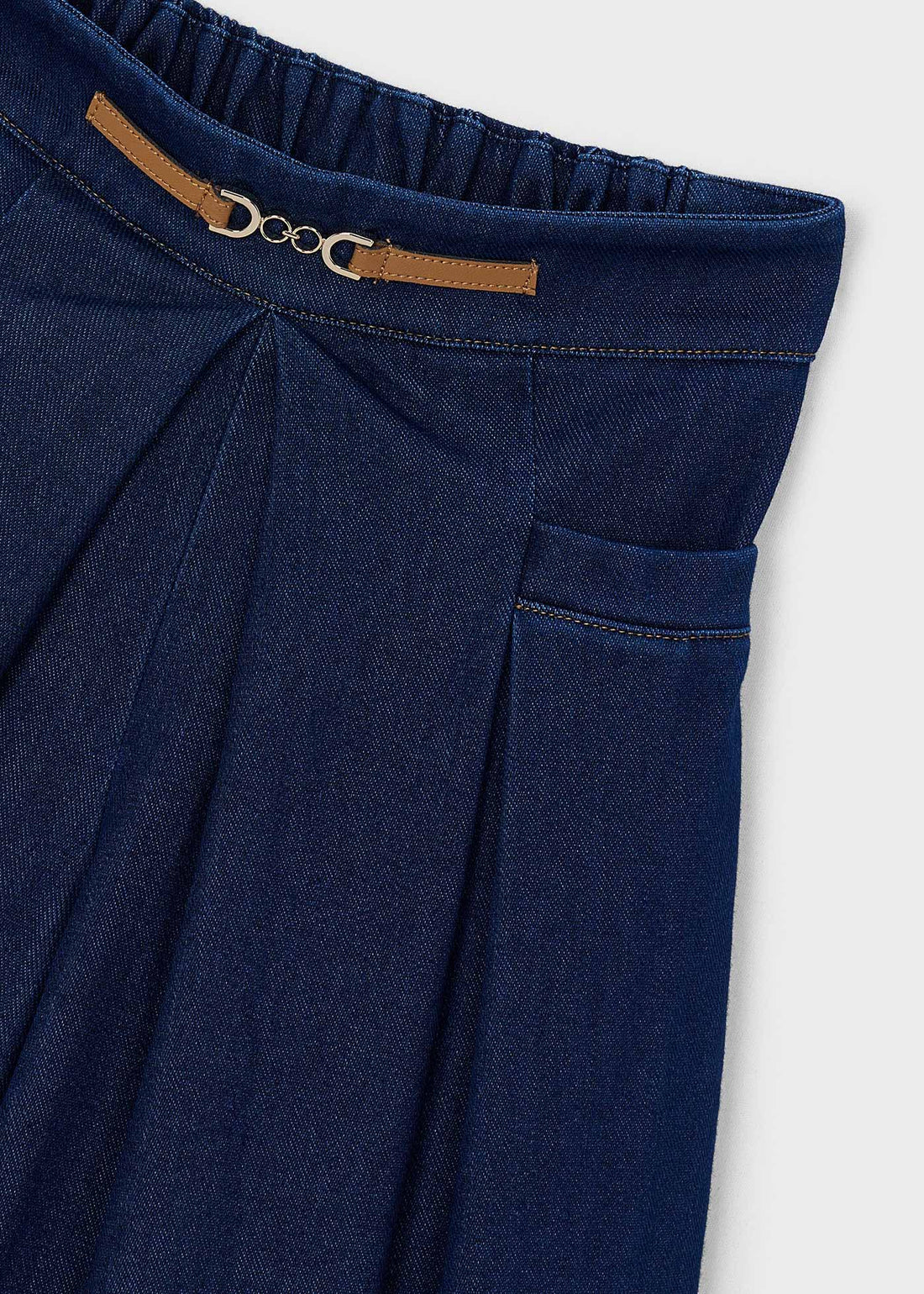 Mayoral Girl Midi Skort - Super Dark close-up of waistband, pocket and seam details