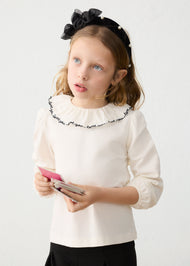 Mayoral Girl Ruffle Collar Blouse - Natural-Black