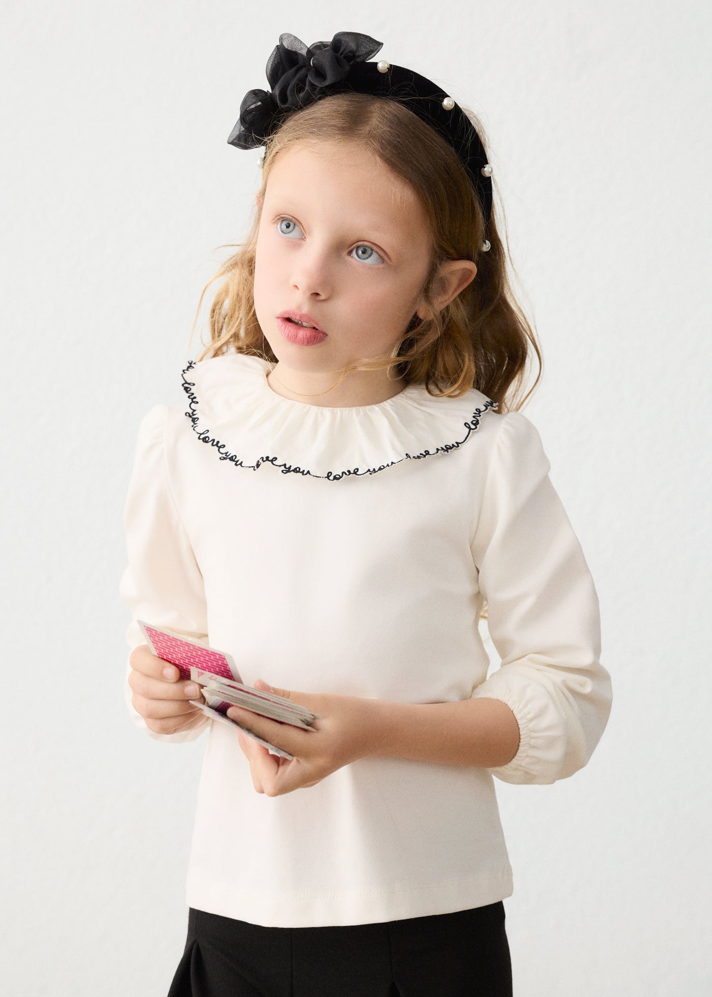 Mayoral Girl Ruffle Collar Blouse - Natural-Black