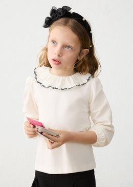 Mayoral Girl Ruffle Collar Blouse - Natural-Black