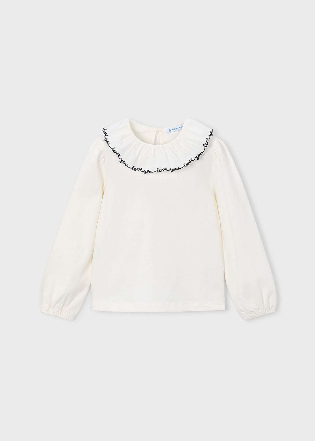 Mayoral Girl Ruffle Collar Blouse - Natural-Black shown from the front on a clean background