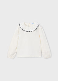 Mayoral Girl Ruffle Collar Blouse - Natural-Black