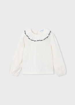 Mayoral Girl Ruffle Collar Blouse - Natural-Black