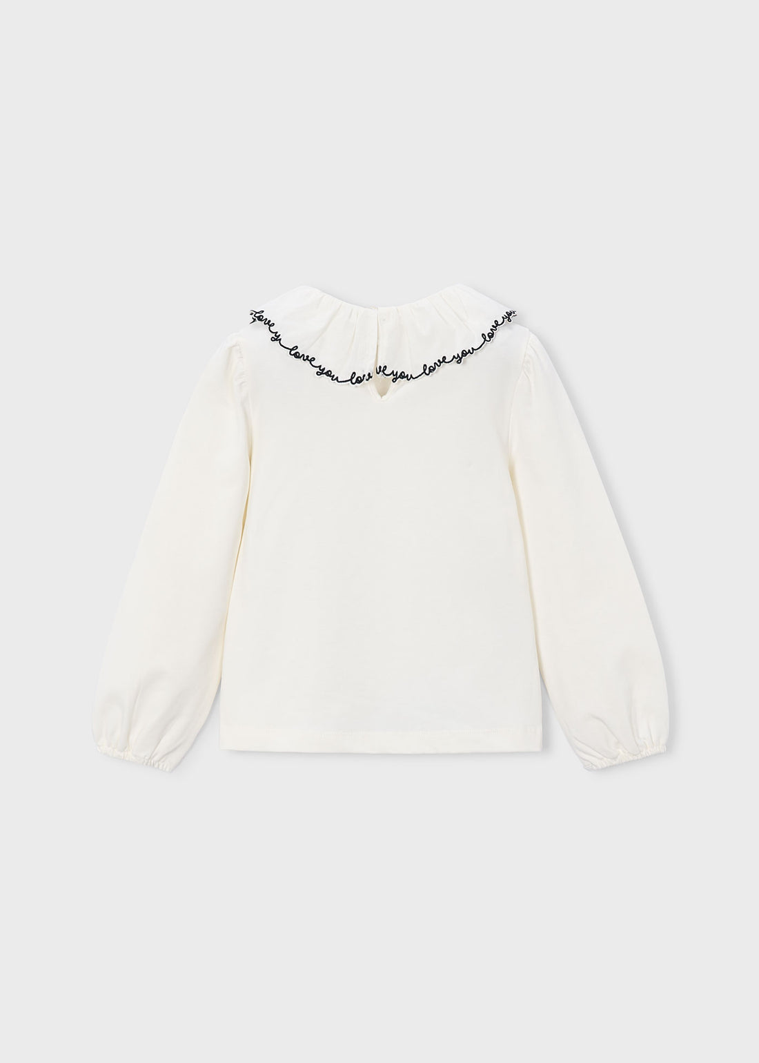Mayoral Girl Ruffle Collar Blouse - Natural-Black shown from the back on a clean background