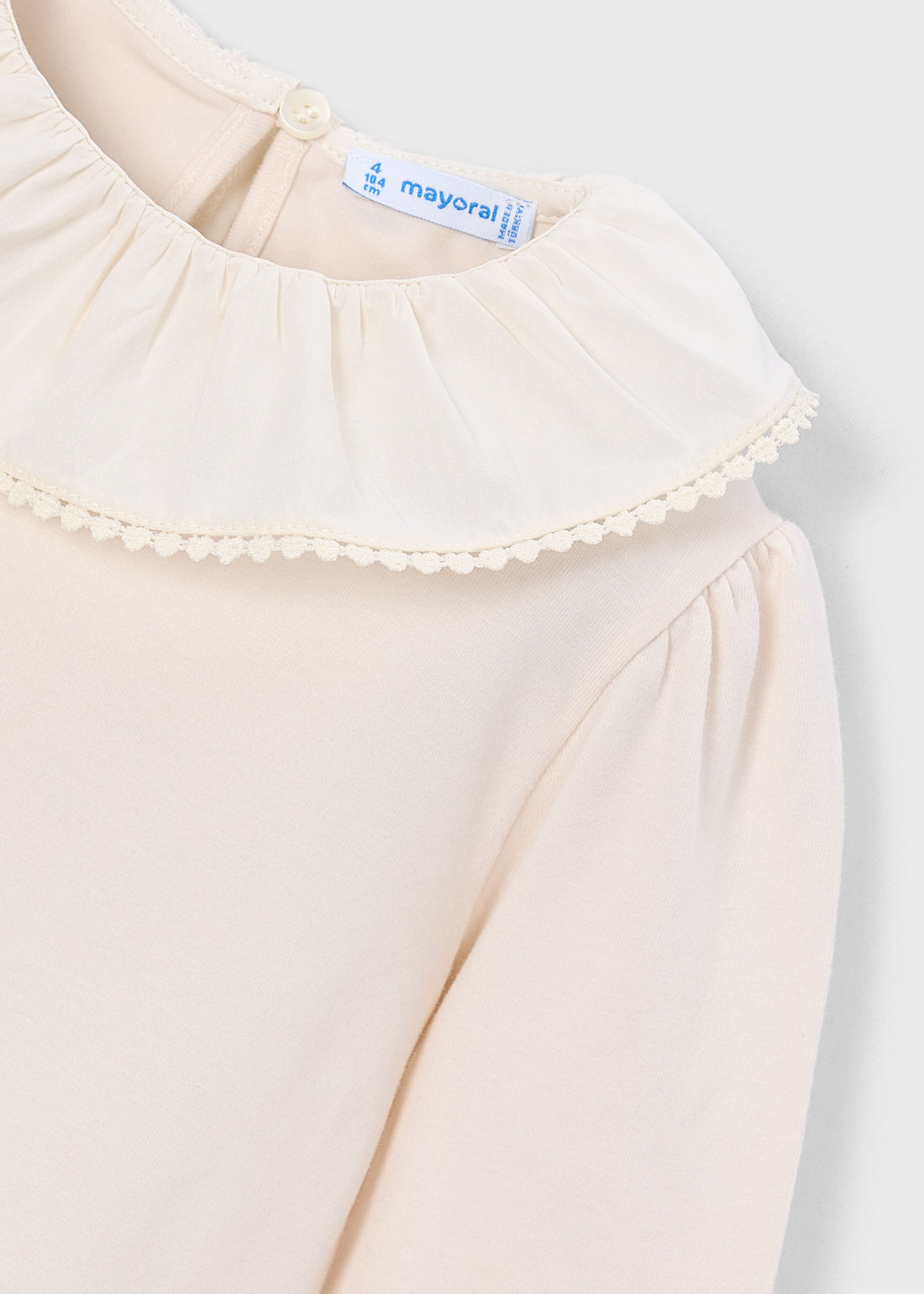 Mayoral Girl Ruffle Collar Blouse - Soy close-up of neckline, trim and front design details