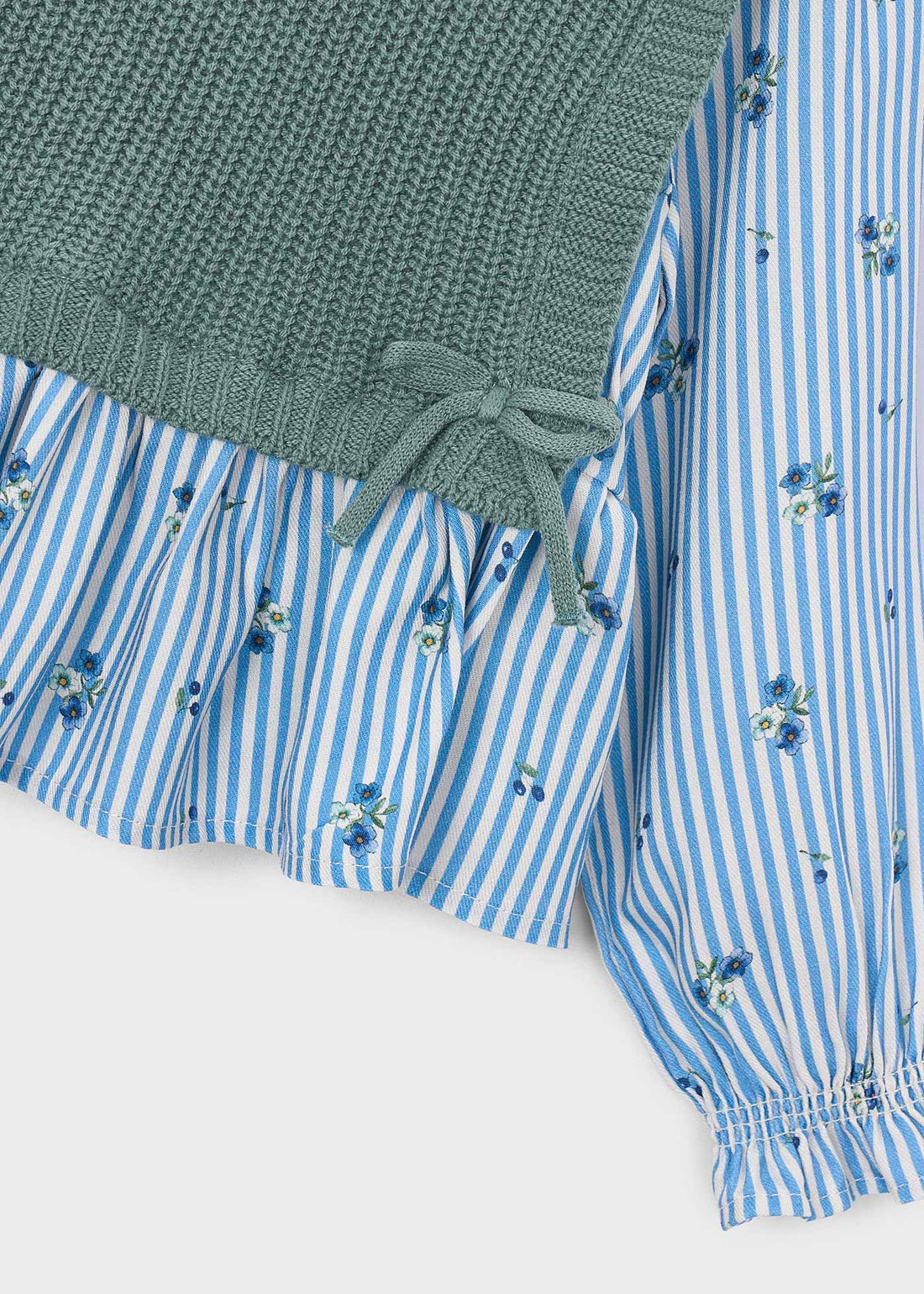 Mayoral Girl Shirt With Top - Bayleaf close-up of neckline, trim and front design details