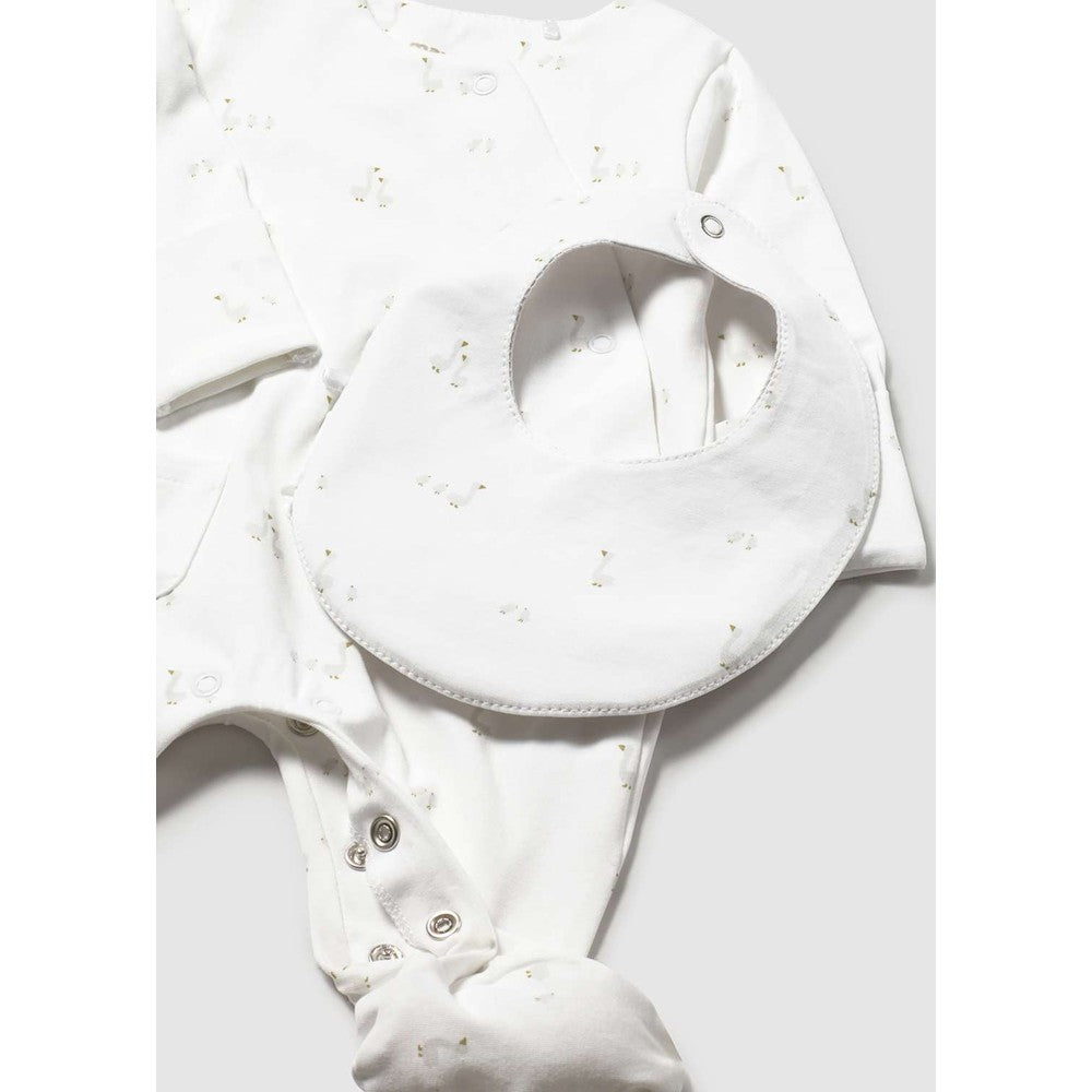MAYORAL Mayoral Baby Long Pajama Gift Set White bunny-eared bib with snap-front onesie and mittens img 2/5