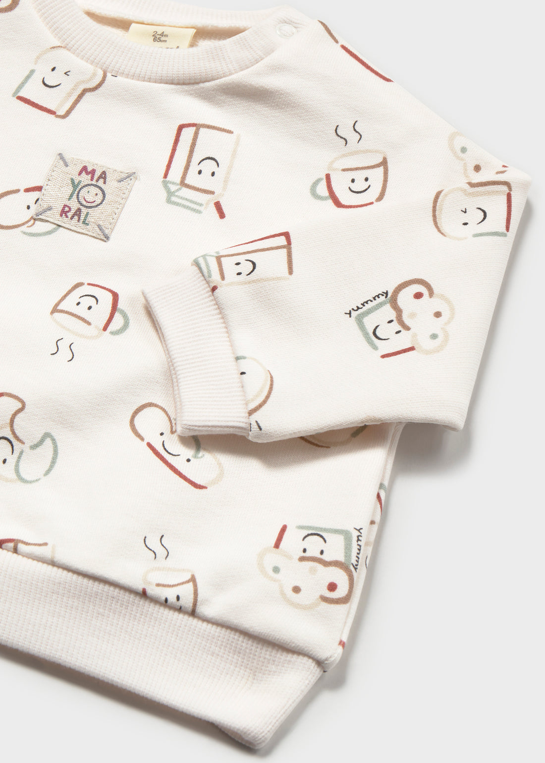 Mayoral Newborn Boy Sweatshirt - Talc close-up of neckline, trim and front design details
