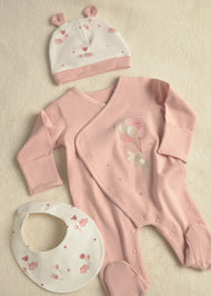 Mayoral Newborn Girl Bear Pajama with Hat and Bib Set - Baby Rose