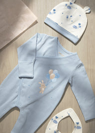 Mayoral Newborn Girl Bear Pajama with Hat and Bib Set - Sky