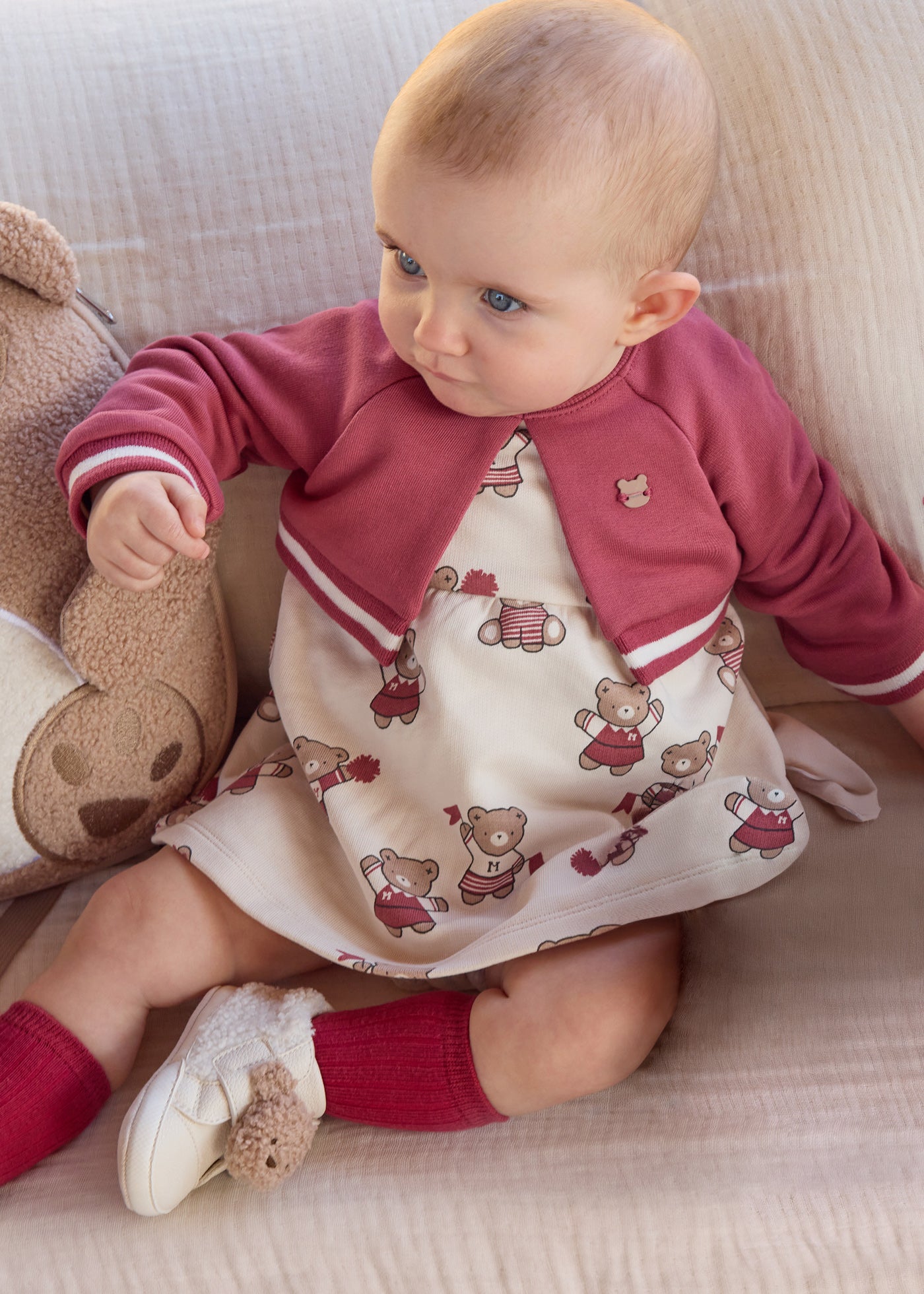 Mayoral Newborn Girl Printed Dress with Cardigan - Plum