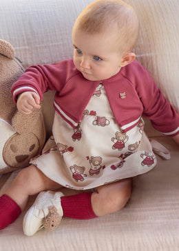 Mayoral Newborn Girl Printed Dress with Cardigan - Plum