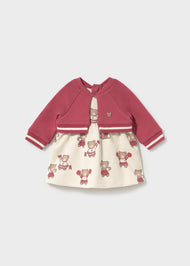 Mayoral Newborn Girl Printed Dress with Cardigan - Plum