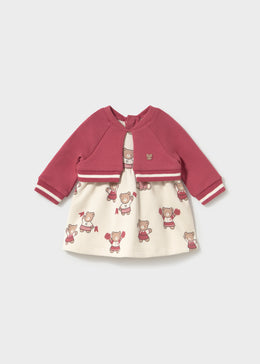 Mayoral Newborn Girl Printed Dress with Cardigan - Plum
