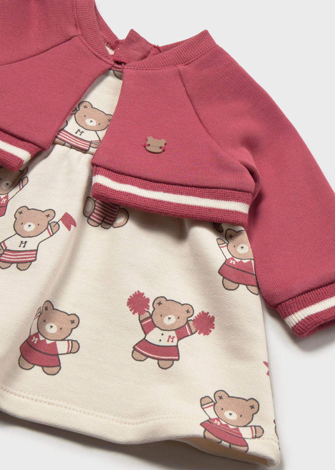 Mayoral Newborn Girl Printed Dress with Cardigan - Plum companion piece shown separately with coordinated details