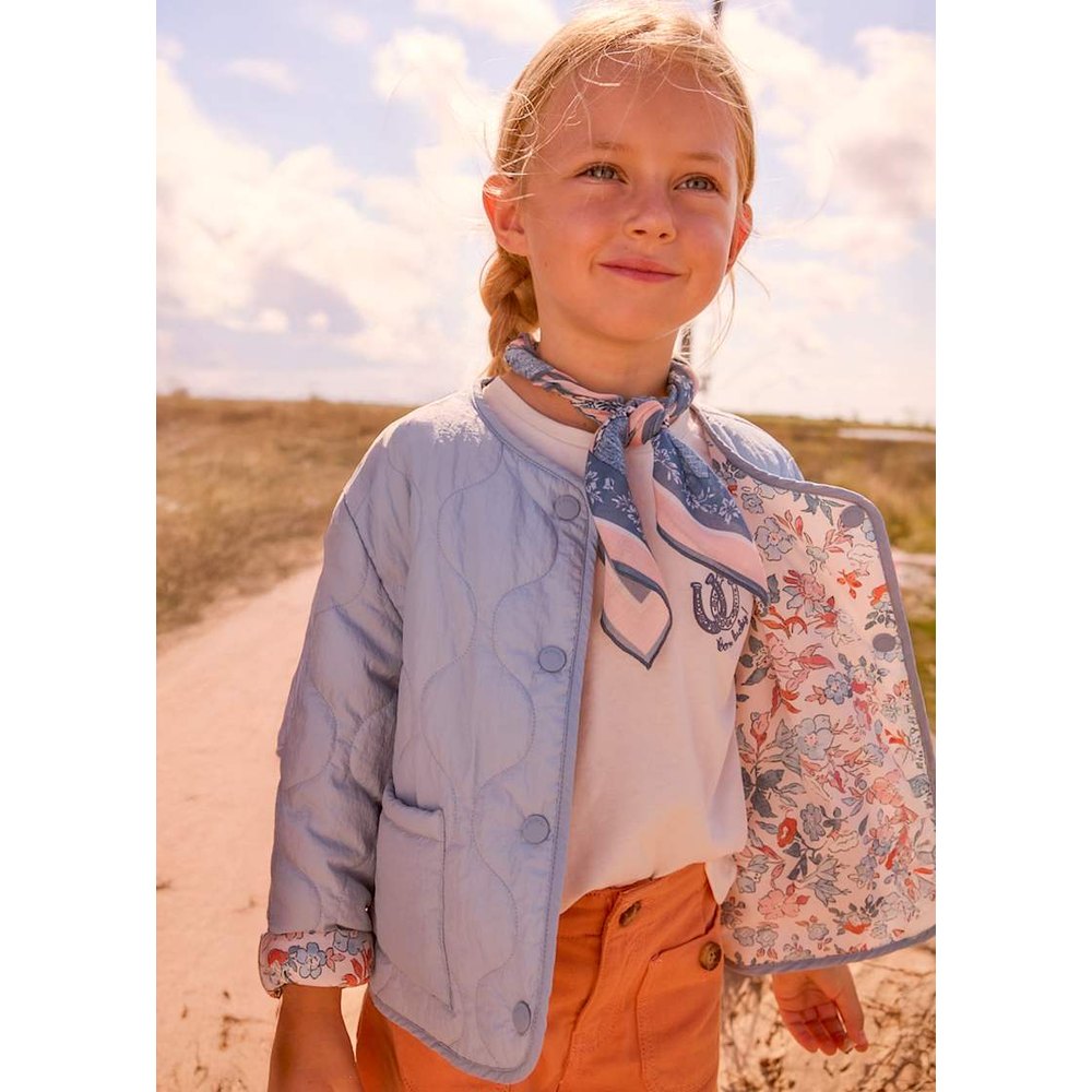MAYORAL Mayoral Reversible Padded Jacket Sky blue Quilted with button closure and floral print reverse img 2/6