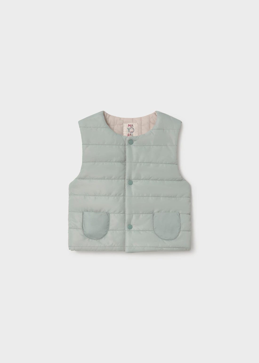 Mayoral Reversible Vest - Stone Jaspe close-up of hood, fastening and quilted design details