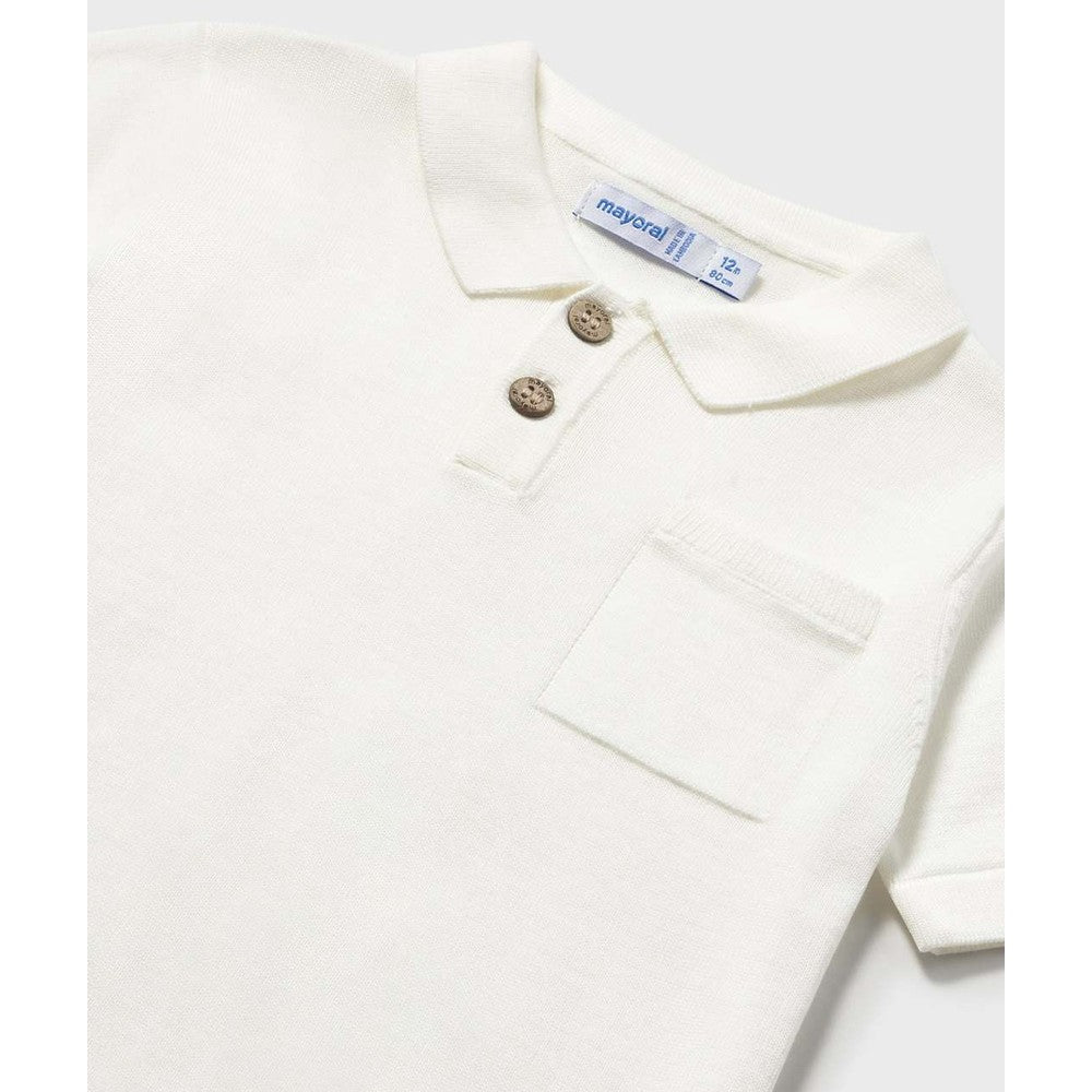 Mayoral Baby Short Sleeve Polo Cream, product view 2