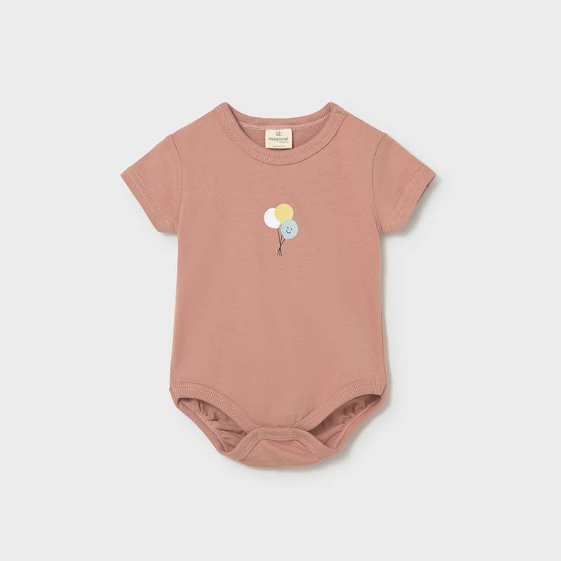 MAYORAL Mayoral Baby 2 Pack Bodysuit Set Clay Three balloon graphic with smiley face and rolled sleeve cuffs img 2/4