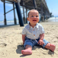 Me & Henry Helford Blue Floral Woven Onesie