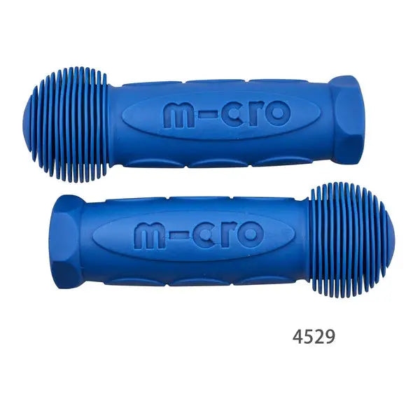 MICRO Micro Handlebar Grips for Mini & Maxi scooter, blue rubber pair shown ready for installation.