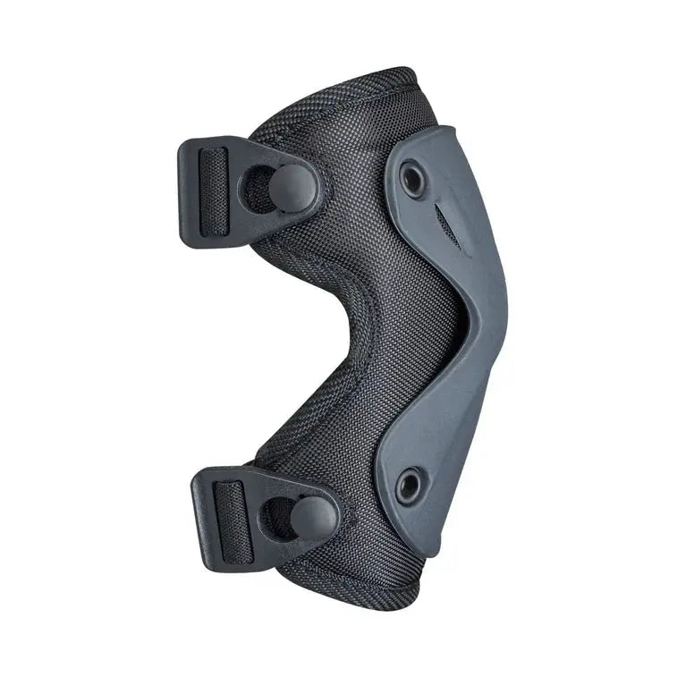Micro Knee & Elbow Pad Set Black with adjustable straps securing protective guards on curved pads.
