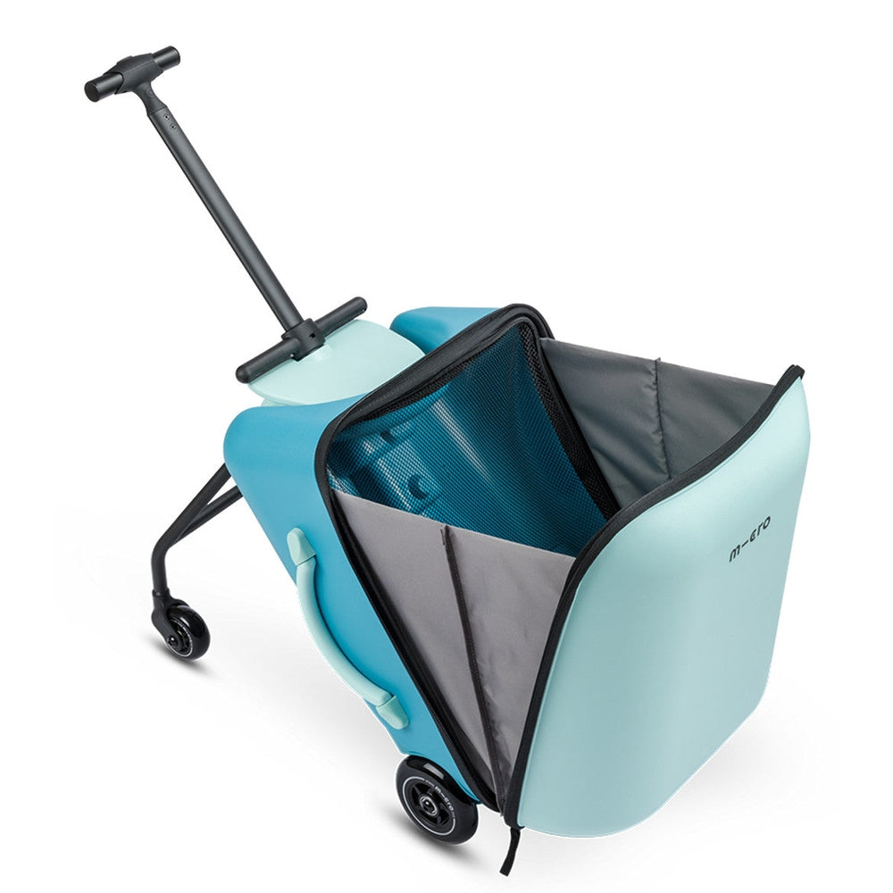 Micro Luggage Eazy Allrounder suitcase in turquoise with pull handle and two wheels, mesh interior