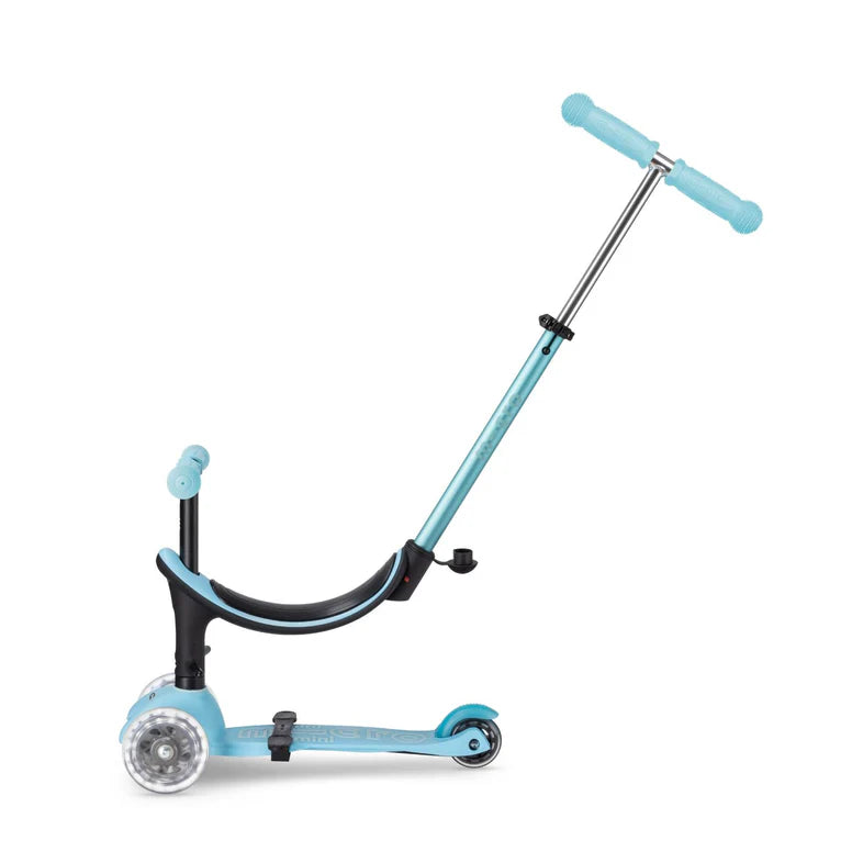 Micro Mini2Grow scooter in turquoise with adjustable handlebar and front wheel, MICRO brand