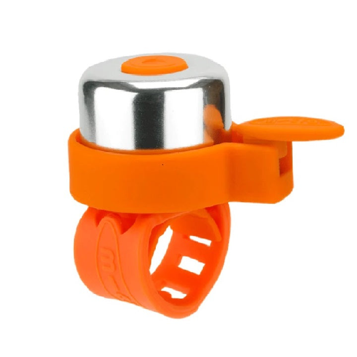 Micro scooter bell in orange with chrome dome top and orange mounting strap clamp by MICRO