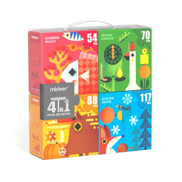 MIDEER 4 In 1 Puzzle Four Seasons set of four colorful seasonal jigsaw puzzles for kids