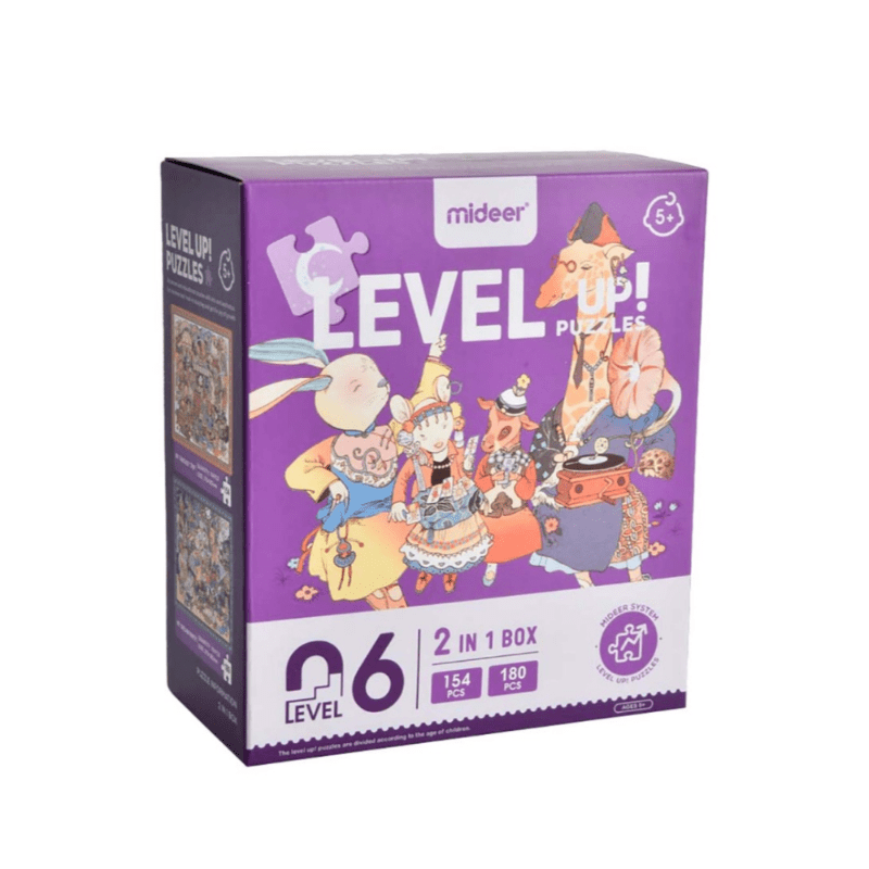 Mideer Level 6 Advanced Puzzle Forest Fantasy Party box, purple 2-in-1 set with 154 and 180 pieces