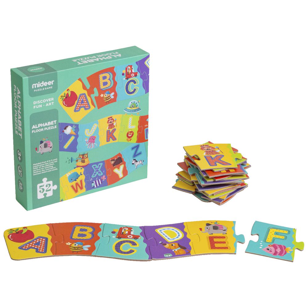 MIDEER Alphabet Puzzle set with colorful letter tiles and storage box for kids