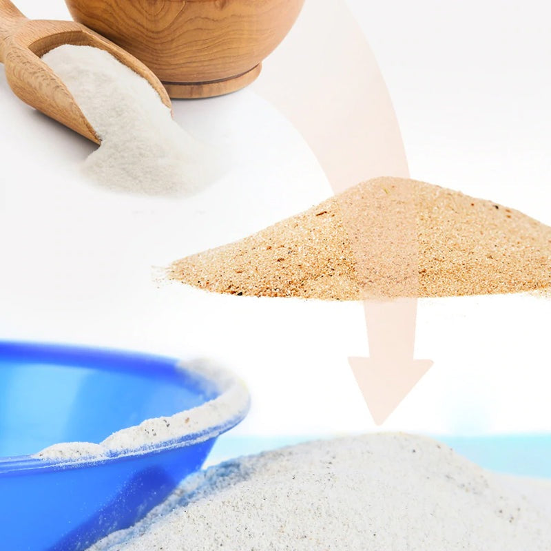 Mideer Cement set: cement powder with wooden scoop, blue tub, and sand pile