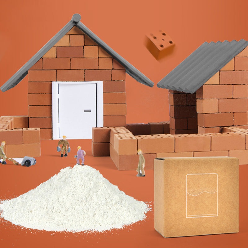 MIDEER Cement building toy set with brick blocks, worker figures, and a cardboard box