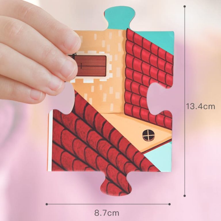 MIDEER Detective In Room Puzzle piece depicting a colorful house with a red tiled roof, 13.4 cm by 8.7 cm