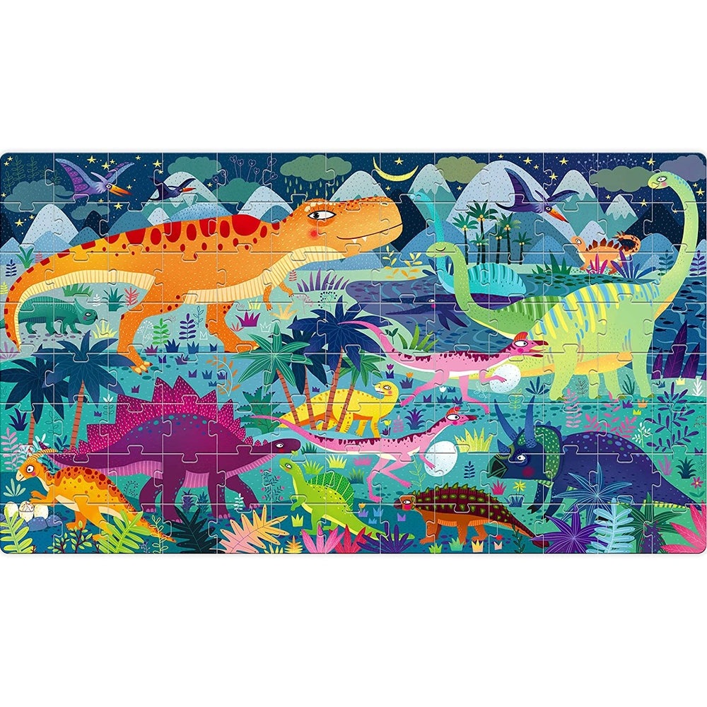 MIDEER Dinosaur Age Puzzle for kids; vibrant colorful dinosaurs in a lush jungle scene