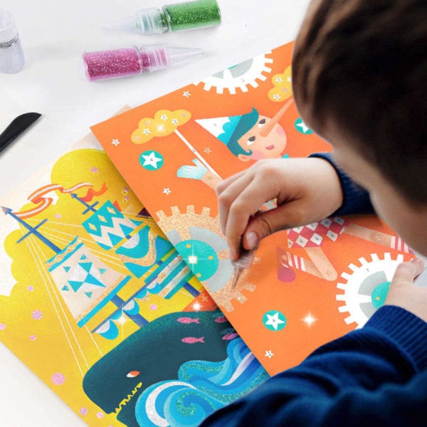 Mideer Glitter Boards Arts & Crafts Set with bright illustrated boards and glitter bottles for kids