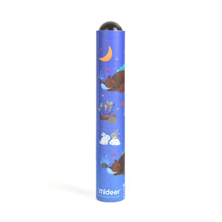 MIDEER Magic Kaleidoscope Brown Bear toy; blue cylinder with brown bears and white rabbits illustrations.